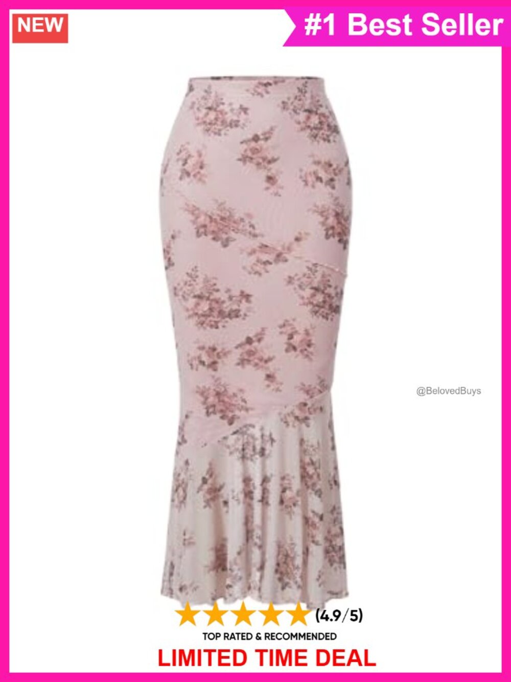 Floral Mesh Ruffle Hem Fishtail Maxi Skirt High Waisted Elegant